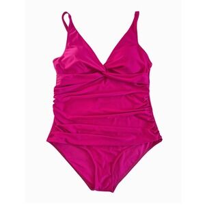 Smismivo Hot Pink Ruched Tummy Control One Piece Swimsuit 2XL New